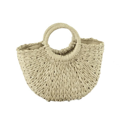 

Summer Handmade Bags Women Pompon Beach Weaving Ladies Straw Bag Wrapped Beach Bag Moon Shaped Bag Drawstring Handbag