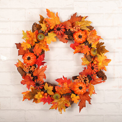 

〖Follure〗Pumpkin Harvest Silk Fall Front Door Wreath Front Door Decor with Rich Fall Col