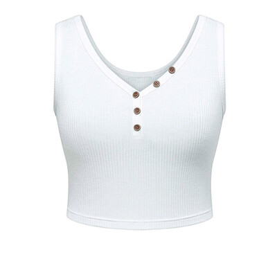 

Starmoon Women Summer Thread V Neck Sleeveless Lady Button Sport Vest Short Blouse Tops