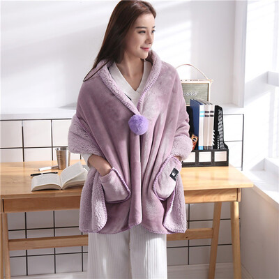 

Toponeto Soft Flannel Wearable Lazy Shawl Blanket with Button Thick Warm Winter Sofa Mat