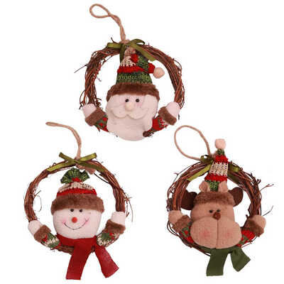 

Vine Christmas Tree Doll Xmas Small Santa Snowman Reindeer Toy Hang Decoration Wall Window Festival Holiday Gift