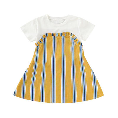 

Cute Children Striped Short Sleeve Dress Kids Girls O-neck Casual Dresses