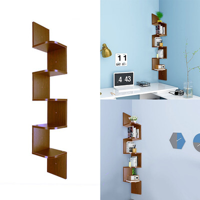 

5 Tier Corner Shelf Wall Mount Zig Zag Storage Rack Shelves Floating Display New