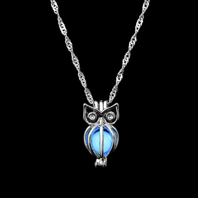 

2018 Glow In The Dark Pendant Necklaces Silver Plated Chain Necklaces Charm Glowing Owl Necklace Women Collares Luminous Jewelry