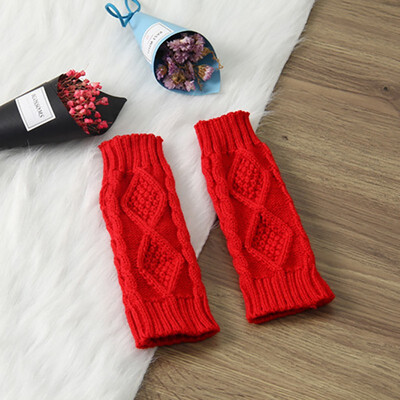 

Knitted Gloves Women Winter Half Finger Wool Gloves Autumn&Winter Warm Rhombus Lattice Knitted Wool Couple Gloves