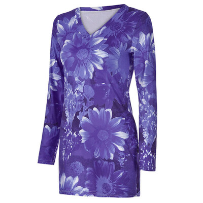

Womens Casual Floral Print V-neck Long Sleeve Hem Split Leisure Bohemian Tops