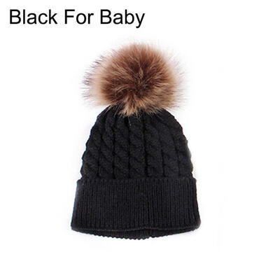 

Cute Kids Baby Boys Girls Mom Hat Set Knitted Winter Warm Hats Soft Beanie Cap