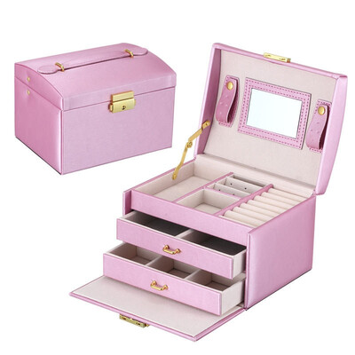 

Three Layers Jewelry Organizer Case Double Drawer Large Capacity Jewelry Storage Box