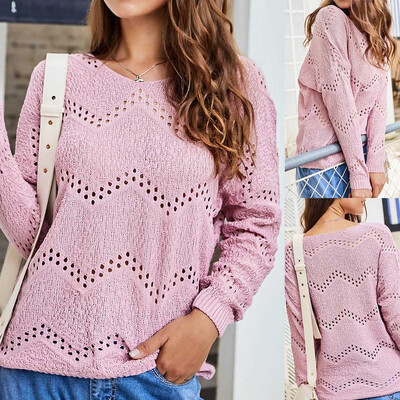 

〖Follure〗Womens Office Ladies Sweater Hollow Out Long Sleeve O-Neck Pullover Sweater