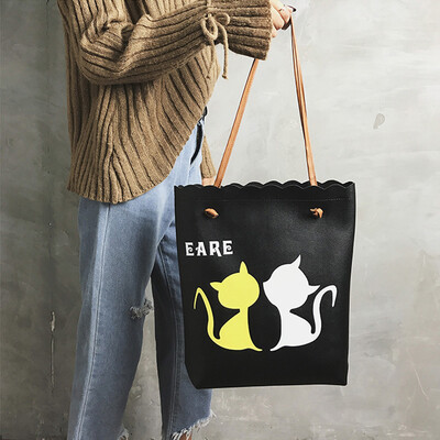 

Tailored Womens Fashion Kitten Print Ruched Shoulder Bags with Handbag GN