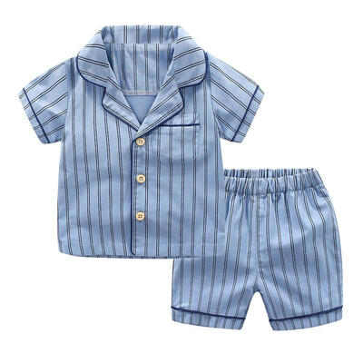 

2pcs Boys Stripe Pajamas Set Children Short Sleeve Shirts Shorts Sleepwear