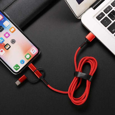 

Lightning Type C Micro USB 3-in-1 Data Cable Nylon Braided 24A Fast Charging Cable 12m-12m