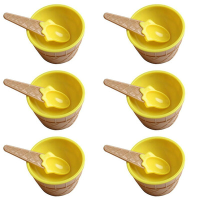 

6Pcs Plastic Children Cute Ice Cream Bowl Spoon Dessert Dining Cup Container