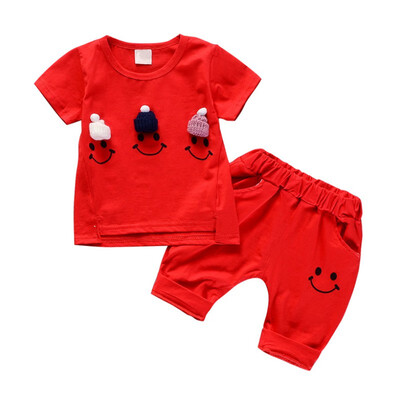 

Baby Girls Boys Clothing Sets 2018 Smile Face Summer Girls Clothes Short Sleeve T-shirtShort Kids Clothing Sets For 6M-4 Years