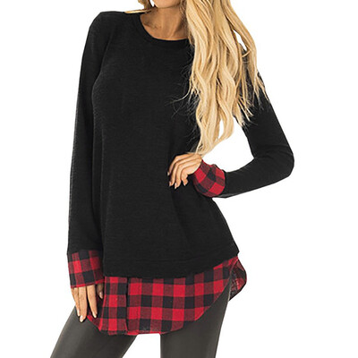 

Nomeni Womens Tops Casual Long Sleeve Sweatshirt Loose Plaid Patchwork Pullover