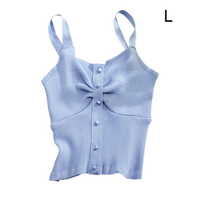 

Fashion Temperament Camisole V-neck Knit Solid Color Sling Back Button Decoration Sexy Womens Camisole