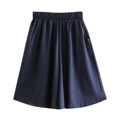 

Women Summer Casual High Elastic Waist Wide Leg Pants Female Fashion Solid Color Thin Section Five Points Trousers New