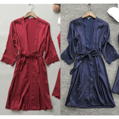 

Women Satin Silk Lace Robe Dress Gown Kimono Bridal Wedding Sleepwear Nightdress
