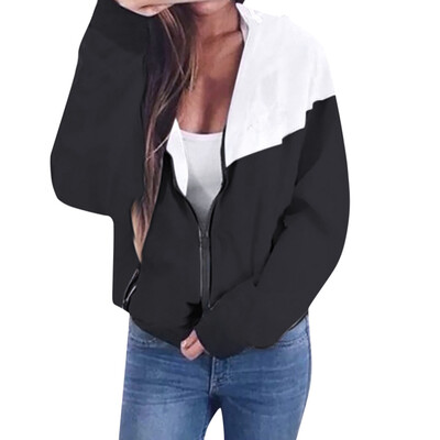 

Roseonmyhand Women Long Sleeve Patchwork Thin Skinsuits Hooded Zipper Pockets Sport Coat