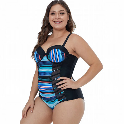 

Large size swimsuit striped one-piece swimsuit