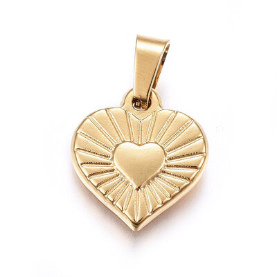 

304 Stainless Steel Pendants Large Hole Pendants Heart Golden 175x16x25mm Hole 7x4mm