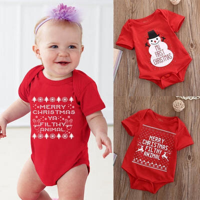 

Newborn Baby Kids Snowmen My First Christmas Bodysuit Jumpsuit Outfits Set 0-18M