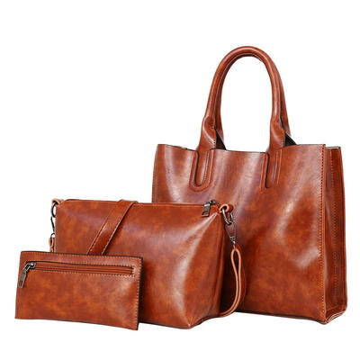 

3pcsset Women Fashion Pure-Color PU Leather HandbagPurseShoulder Bag