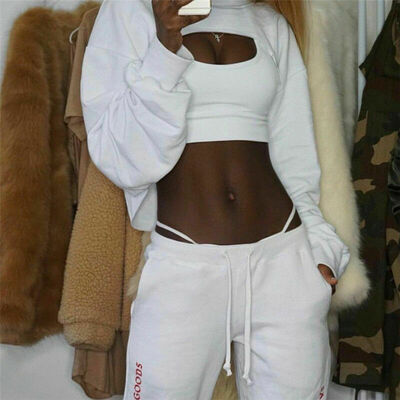 

L Womens Hoodie Sweatshirt Jumper Sweater Crop top Coat Sports Pullover Tops