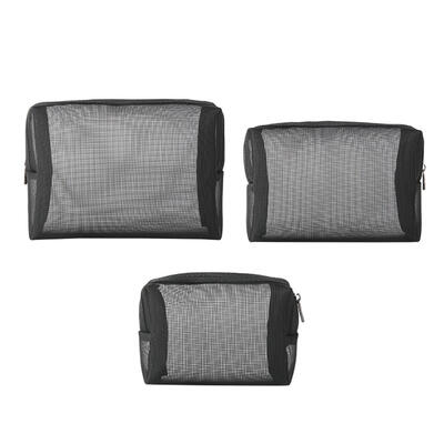 

3pcs Portable Cosmetic Bag Toiletry Nylon Mesh Travel Zip Makeup Organizer