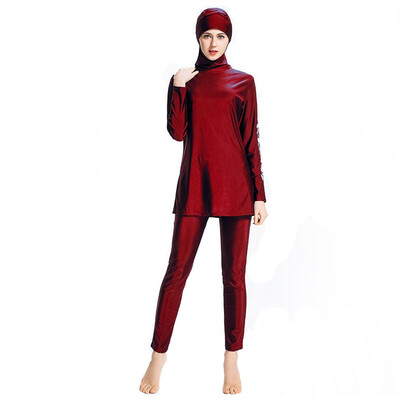 

Roseonmyhand Women Muslim Bathing Suit With Cap Solid Color Swimsuit Beachwear Women Swimwear