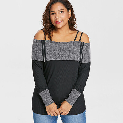 

PREISEI Autumn Women Black Sexy Elegant Plus Size Cotton Patchwork T-Shirt Slash Neck Long Sleeve T Shirt Ladies Tops DJDM010