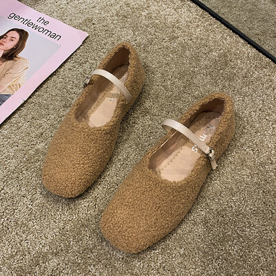 

Hair-wool shoes for women wearing a word of fairy wind retro-ancient Mary Jane shoes Korean version of Baitiedou shoes