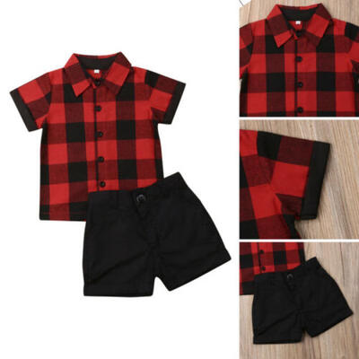 

USA Canis Baby Boy Kids Wedding Formal Gentleman Suit Checks TopsShorts Clothes