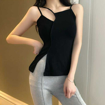 

Womens Spaghetti Strap Solid Irregular Collar Camisole