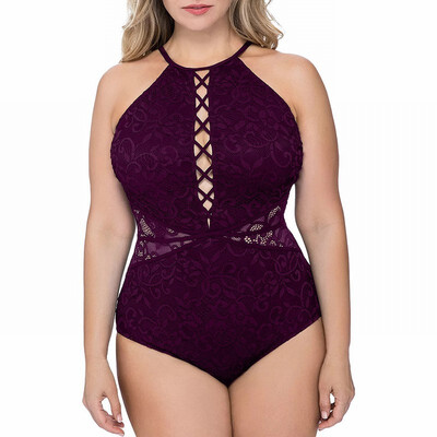 

Siamese swimsuit Womens print high collar large size swimsuit