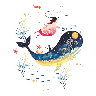 

Cute Cartoon Whale Sea World Pattern Kids Wall Nightstool Stickers Decor