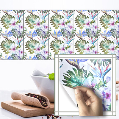 

〖Follure〗10Pcs Flowers And Birds Square Self Adhesive Tile Stickers Decal Home Decor