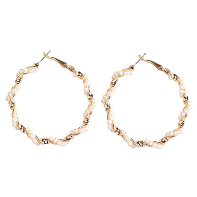 

Women Charming Jewelry Round Pearl Big Hoop Wedding Engagement Earrings