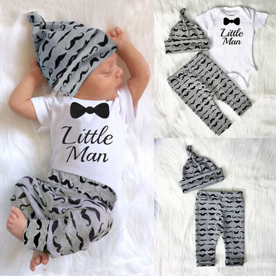 

Newborn Baby Boy Infant Short Sleeve Romper Long Pants Hat Outfit Set Clothes