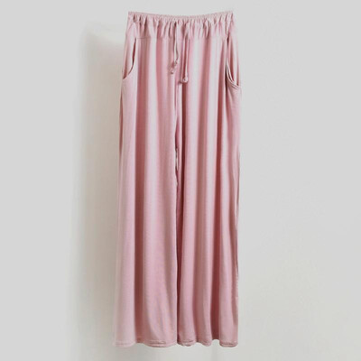 

Fashion Women Autumn Modal Wide Leg Pants Solid Color Straight Elastic High Waist Drawstring Pocket Loose Trousers