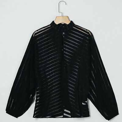 

New Fashion Women Mesh Sheer See-through Long Sleeve Top T Shirt Blouse Black