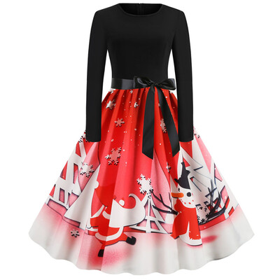 

Tailored Women Vintage Long Sleeve Christmas 1950s Housewife Evening Party Prom Dress