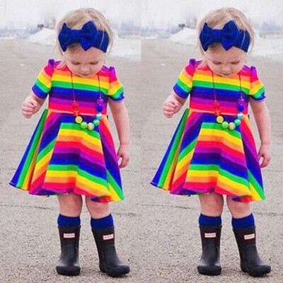 

Rainbow Kids Baby Girl Short Sleeve Backless Party Gown Formal Dress Sundress