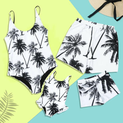 

Family Swimwear Mother Daughter Matching Women Kid One Piece Palm Tree Swimsuit