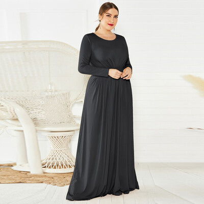

Roseonmyhand Fashion Women O-Neck Plus Size Solid Long Sleeve Bandage Dress