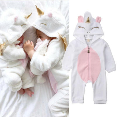 

USA Newborn Baby Girl 3D Unicorn Flannel Romper Jumpsuit Bodysuit Outfit Clothes