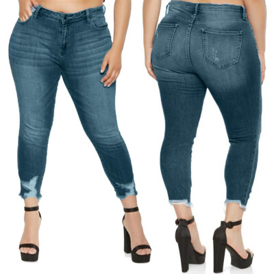 

Tailored Women Plus Size Ripped Stretch Slim Denim Skinny Jeans Pants High Waist Trousers