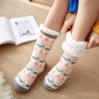 

1Pair New Winter Socks Woman Home Slippers Socks Indoor Shoes Socks Warm Cotton Slipper Plush Socks