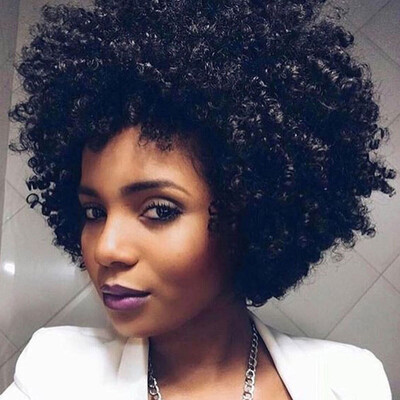 

Gobestart Hort Afro Curly Mix Hair Wig with Bangs Synthetic New Arrival Cheap Wigs