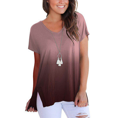 

Starmoon Womens Short Sleeve V-Neck Gradient Colour Loose Casual Tee T-Shirt Tops
